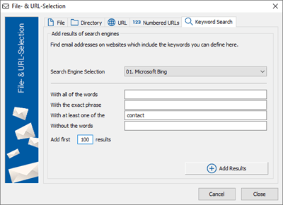 Dialog for adding files and URLs